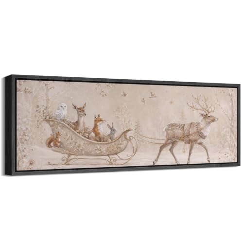 Image of MUDECOR Large Framed Canvas Print Wall Art Winter Sleigh for Living Room