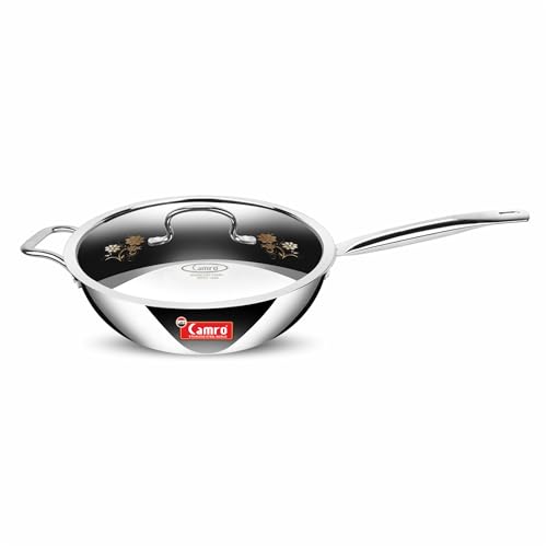 Image of Camro Triply Artisian Wok Pan with Lid 32 Cm, 6.7 Liters | Heavy-Duty Kadai for Noodles, Fried Rice Perfect Grip Traditional Chinese Cooking | Dishwasher Safe | 6 Years Warranty