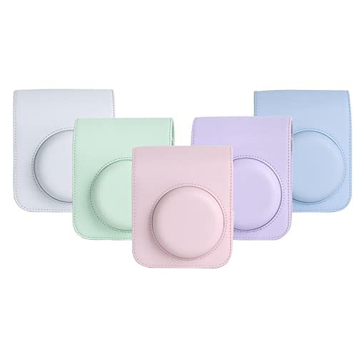 Image of Breatoi PU Leather Camera Case for Mini 12 - Rainproof, Soft, and Stylish in Pastel Blue with Adjustable Shoulder Strap