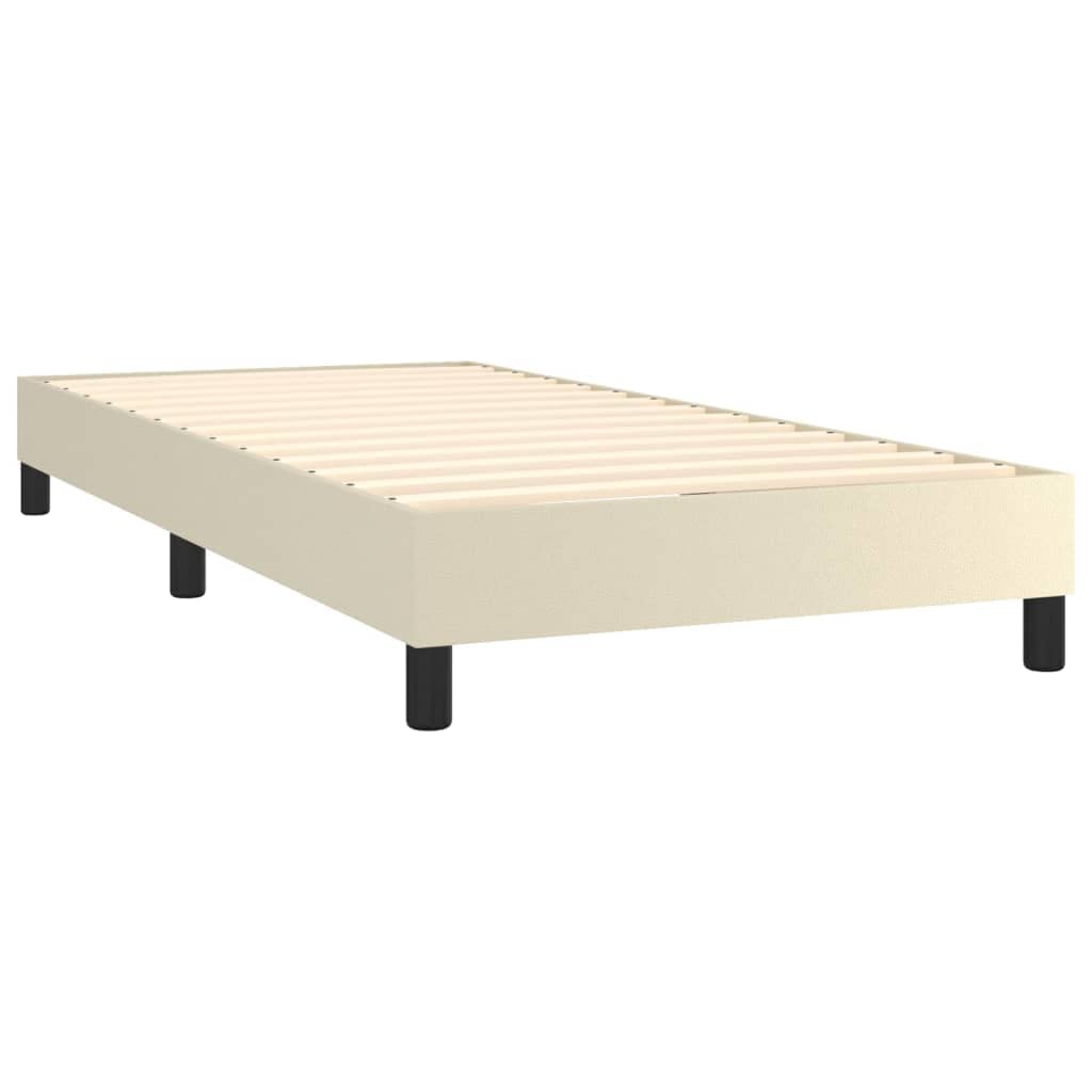 Boxspringbettgestell Creme 100x200 cm Kunstleder Rahmen mit Sperrholzlatten Robustes Einzelbett Modernes Polsterbett für Schlafzimmer Gästezimmer Erstwohnung