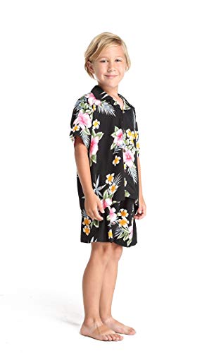 Image of Family Matching Hawaiian Clothes, Hibiscus Black | Black Hibiscus Print • Soft Rayon Fabric • Family Matching Outfits • Vacation Ready • Luau Party Wear