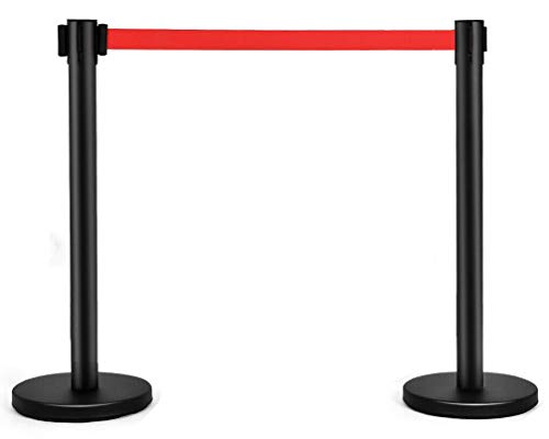 Poteaux noirs anti-intrusion à sangle rouge rétractable Electriduct pour délimitation