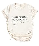 Yimoya to All The Ladies in The Place with Style and Grace Tshirts Womens Cute Retro Music Graphic Tees (Cream, M)