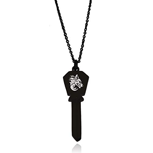 Tioneer Black Stainless Steel Tribal Wolf Hexagon Head Key Charm Pendant Necklace