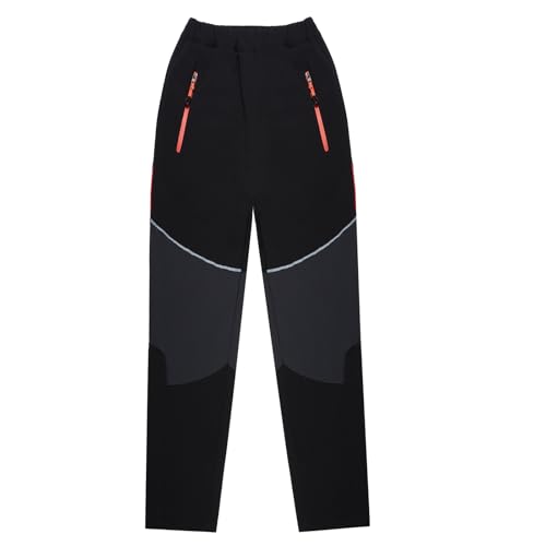 Fecialy Children's Snow Waterproof Hiking Pants Softshell Lined Ski Trousers Winter Warm Insulated Outdoor Trousers for Boys and Girls Black