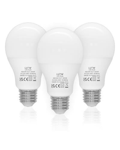 LUTW E27 LED Lampe, 9W LED Birne ersetzt 60 Watt Glühbirne E27, 3000 Kelvin Warmweiß A60 Leuchtmittel 900LM, 220° Abstrahlwinkel Energiesparlampe, Nicht Dimmbar, 3 Stück