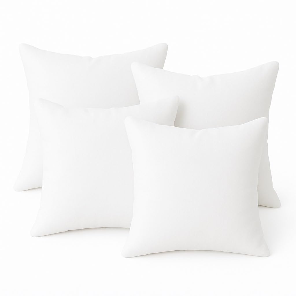 Brit Cotton Cushion Inserts – 24x24 Inches, Pack of 4 – Bounce Back Square Pillow Inners for Covers – Hollowfibre Cushion Pads for Sofa, Bed & Decorative Use
