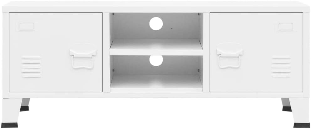 Industrial White TV Cabinet with 2 Doors and 1 Shelf, Metal Entertainment Center TV Console Table Media Furniture for Living Room, Office, Bedroom 41.3"x13.8"x16.5"