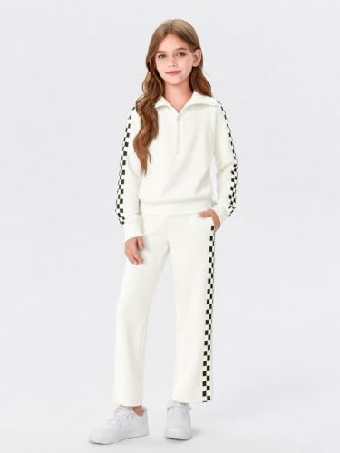 Image of Haloumoning Girls Sweatsuit 2 Piece Zip Long Sleeve Sweat Outfits | Half Zip,Waist drawstring,girls tracksuit