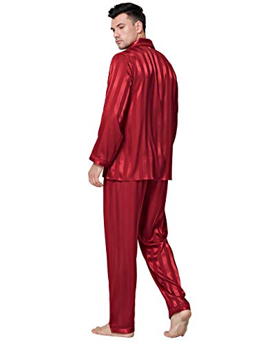 Lonxu Pajamas Set Mens Silk Satin Pajamas Long Sleeve Loungewear Two-Piece Sleepwear Button-Down Pj Set S-XXXXL
