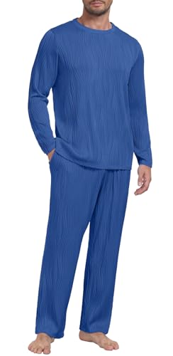 PrinStory Men's Pajama Set Soft Long Sleeve Shirts and Pants Mens Pjs Loungewear 2025 Outfits