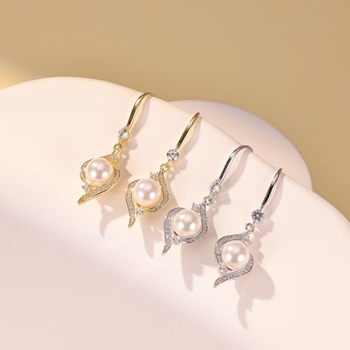 SUNFEEL Pearl Earrings for Women Trendy 925 Sterling Silver 14K Gold Plated Earring Hypoallergenic Pearl Drop Earrings Dangle Earrings Jewelry Gifts for Wife Girlfriend Bridesmaids Bridal Prom Wedding4