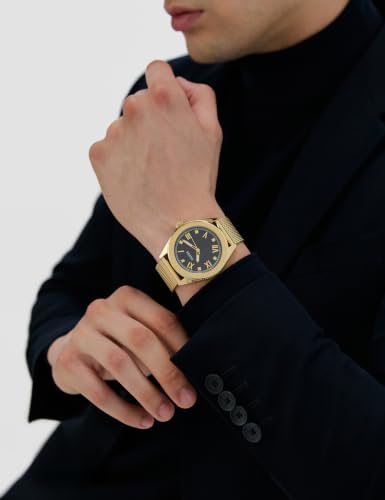 Image of Guess Mens 44 mm Noble Black Dial Stainless Steel Analog Watch - GW0495G2