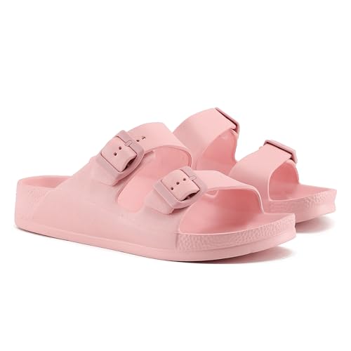 Image of VIVASHOES Women’s Double Buckle EVA Sandals – Lightweight Waterproof Adjustable Slides with Arch Support for Summer, Beach, Pool & Daily Wear – True to Size Good for Wide Fit – Pink 6