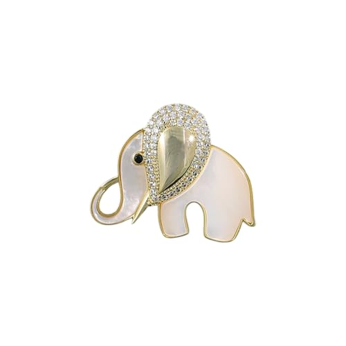 Image of White Shell Rhinestone Elephant Brooch Cute Animal Crystal Brooches and Pins for Women Fashion Brooch Jewelry for Women Men Gift