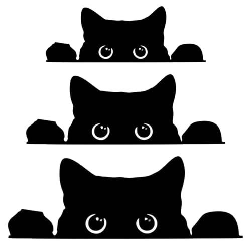Auto-Aufkleber, Motiv: schwarze Katze, lustig, wasserdicht, PVC, schleichende Katze, Cartoon-Tier-Kätzchen-Aufkleber, Autozubehör, Dekoration, Aufkleber, Laptop, Fenster, Tasse, Gepäck, 3 Stück