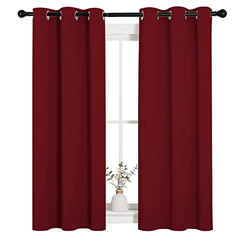 Image of NICETOWN Christmas Burgundy Bedroom Curtains Blackout Draperies, Decorations Thermal Insulated Solid Grommet Top Blackout Drapes for Cafe (One Pair, 34 x 54-inch)