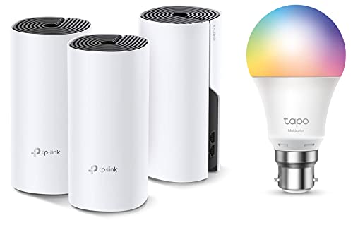Image of TP-link Deco M4(3-Pack) Dual Band WiFi Mesh AC1200 Smart Router and Free Color tp-link Tapo Smart WiFi Bulb Tapo L530B 8.7W