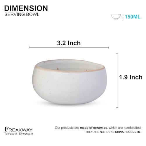Image of Freakway Hand-Painted Cream White Matte Finish Ceramic Small Bowl Set of 4 (150ml) | Small Serving Soup Bowls, Cereal Bowl, Pasta Bowls | Dishwasher & Microwave Safe - Off White