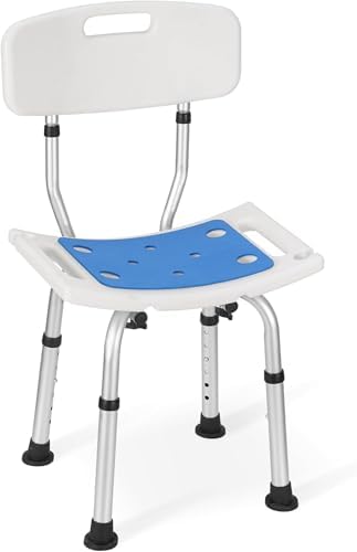 Careboda 6 Adjustable Height Shower Chair with Tool-Free Assembly, Aluminum Bathtub Chair with seat Cushion for Inside Shower, Anti Slip for Safety for Elderly, Disabled, Pregnant