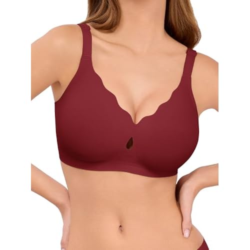 LUCKMEEY Bras for Women No Underwire Wave Push Up Wireless Bra Seamless Bras Full Coverage Bralettes Lift Everyday Bras Wine Small