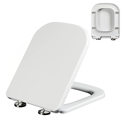 Asiento de inodoro, asiento de inodoro cuadrado blanco con bisagras silenciosas de liberación rápida, asiento de inodoro rectangular de liberación rápida, fijación superior simple, 05b, un