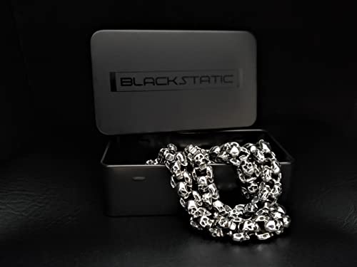 Birch & Bliss Blackstatic Collection - Skull Link Necklace In Metal Gift Box – Solid 316L Marine Grade Stainless Steel 26" for Men and Women.2