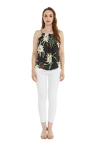 Image of Family Matching Hawaiian Clothes, Wispy Cereus Black | Lightweight 100% rayon • Family matching outfits • Tropical floral print • Beach vacations • Luaus • Cruises • Family photos