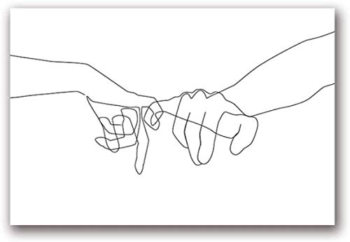 SXXRZA Impresiones de imágenes 20x30cm Sin Marco Pinky Swear Dibujo de una línea Manos en Blanco y Negro Póster de Arte Original Minimalista Pareja Imagen artística Decoración del hogar