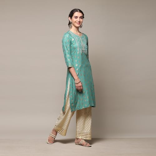 Image of BIBA Women Rayon Straight Printed Suit Set