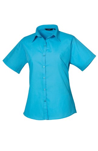Blouse en popeline turquoise à manches courtes Premier 18 pour femme