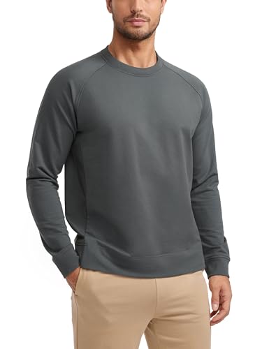 CRZ YOGA Mens Crewneck Sweatshirts French Terry Athletic Workout Sweat Shirts Casual Pullover Tops with Zipper Pocket