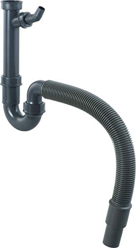 Cornat Sifone Tubolare per lavabo, Tubo Flessibile di Scarico e Collegamento per dispositivi, Realizzato in plastica Riciclata, Confezione riciclabile / T353304R, Grigio, 1 1/2 Zoll x 40 mm