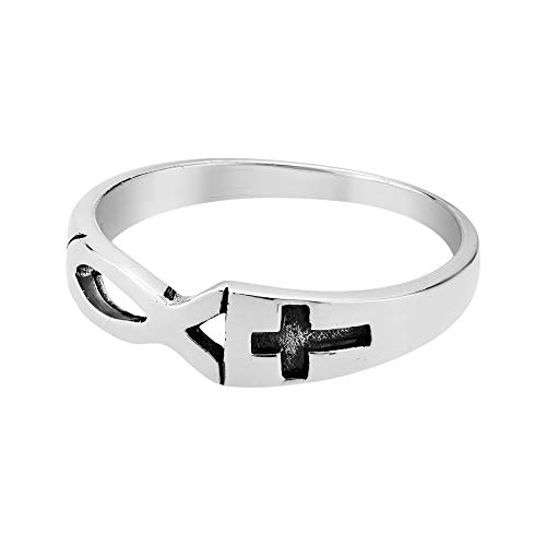 AeraVida Meaningful Christian Fish & Cross .925 Sterling Silver Ring | Adorable e Wedding Rings For Women | Chic Comfort Fit Silver Rings for Women | Promise Ring | Sterling Silver Rings Sizes 5-122