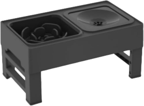 BRZU ペット用リフトテーブル 折りたたみ式 高さ調節可能 犬用給水ボウル ステンレス製 ゆっくり給餌 ダブルボウル こぼれ防止 大容量 中型・大型犬用 ダイニングルームに最適 組み立て不要 滑り止めゴム付き お手入れ簡単 (ブラック,折りたたみテーブル