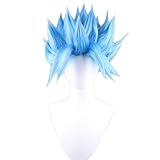 KiyaCos Short Fluffy Light Sky Blue Crazy Wig Men's Goku Anime Role Play Cosplay Costume Wigs (Not Styled)