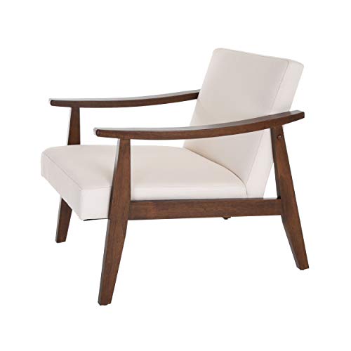 Zenvida Mid Century Modern Accent Armchair Solid Hardwood Upholstered Ivory #TOP6