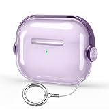 HEIGKOIK AirPods Pro 第3世代 ケース 2025年発売 エアポッズプロ3 カバー TPU クリア 透明 黄変防止 ロック付き LEDインジケーター可視 耐衝撃 落下防止 カラビナ付き 携帯便利 スタンド機能 ワイヤレス充電対応 おしゃれ かわいい 軽量 薄型 (クリアパープル)