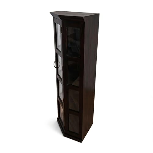 Image of SONA Art & Crafts Astro Sheesham Wooden Crockery Cabinet with Glass Door | Solid Wood Multipurpose Storage Cabinets for Living Room Home & Kitchen | Book Shelf Wooden - Walnut Finish
