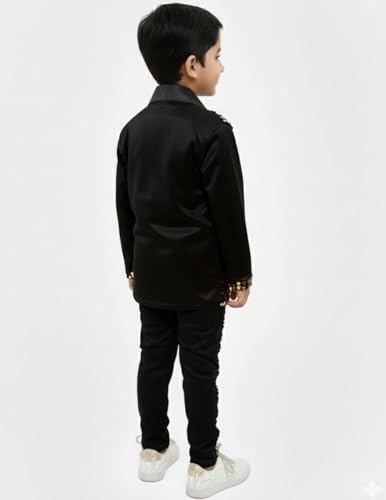 Image of BookMyCostume Western Dance Costume for Boys - Black & Golden Sequin Collared Shirt & Pants Set | Annual Day Dance Dresses & Fancy Dress for Stage Shows & Performances | 4-5 Years