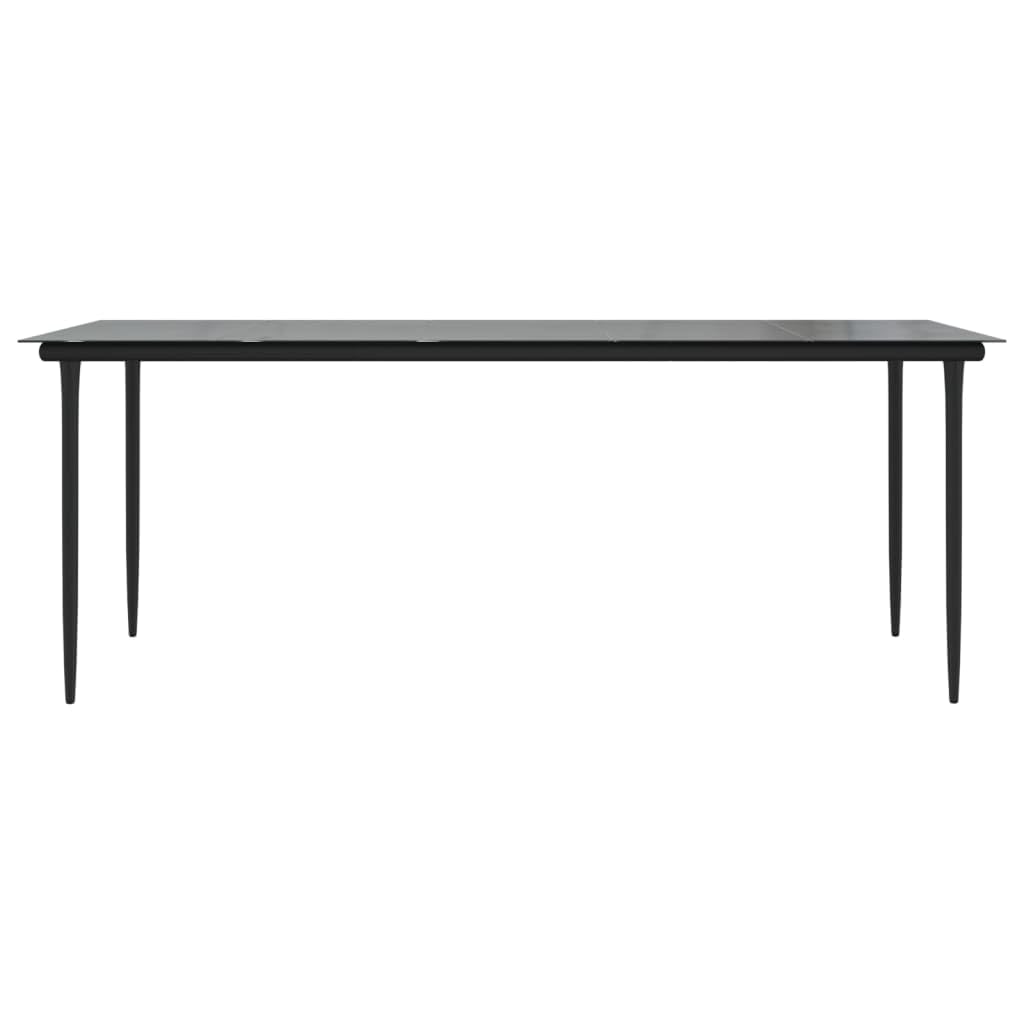 Mesa de comedor de jardín negra 200 x 100 x 74 cm, acero y vidrio templado, robusta, mesa de exterior, fácil de limpiar, para terraza y jardín, diseño moderno
