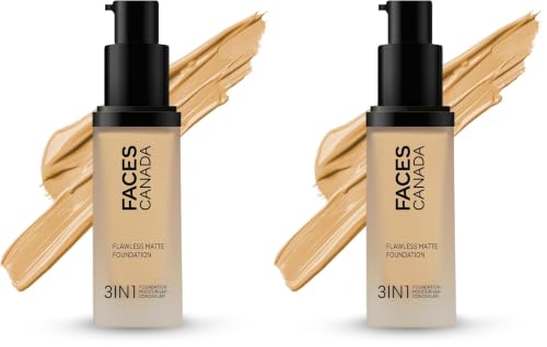 Image of FACESCANADA Flawless Matte Foundation - Medium Natural,30 Ml|3-In-1 Foundation+Moisturizer Cream For All Skin Types+Concealer|12 Hr Hydration+Spf 18 Hd Matte Coverage|Lightweight|Anti Ageing,Pack Of 2