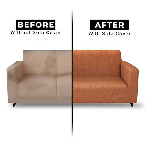 Image of Story@Home Sofa Cover 3 Seater Fully Covered | Stretchable Polyester Spandex Elastic Sofa Cover 3 Seater | Orange Criss Cross 3 Seater Sofa Covers for Living Room & Create Your Own Customized Set