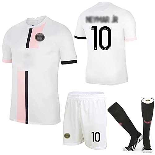 Weqenqing 21/22 Nueva Camiseta Blanca De Visitante De Paris  No. 10 Camiseta Del Equipo De Fútbol De París  Camiseta Personalizada Para Niños + Pantalones Cortos + Calcetines  Conjunto De 3 Piezas