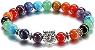 JOVIVI 7 Chakra Healing Crystal Bracelet Women Natural Rainbow Gemstones Yoga Reiki Chakras Stone Anxiety Aromatherapy Worry Beads Owl Lucky Bracelet Men Jewellery Protection Gifts