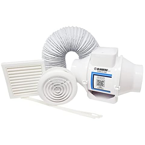 Blauberg UK Complete Kit in White Colour- High Power Shower Extractor Fan Kit with Timer for Bathroom, En-Suite, Wet Room, Utility Rooms, Workshop, Office, Warehouse, Shop Damp Mould Control Cover