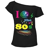 FAIRY BOUTIQUE® T shirt surdimensionné à manches courtes pour femme avec slogan imprimé baggy extensible décontracté grande taille 36 50, I Love Globe années 80 Noir, 48 50