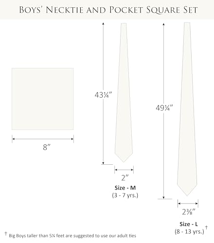 Image of Boy's Solid Tie with Pocket Square Set, Regular Necktie for Children and Kids, Self-Tied