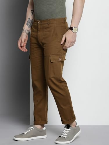 Image of The Indian Garage Co Men Slim Fit Solid Mid-Rise Cargos