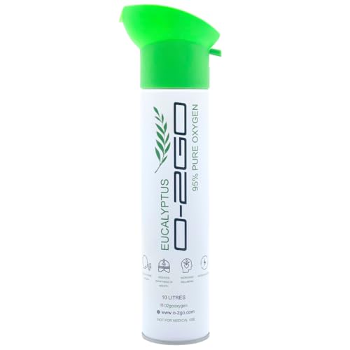 O2GO Lata de oxígeno con aroma de eucalipto, 10 litros, oxígeno puro para respirar con taza facial, alivia los síntomas del resfriado con oxígeno de eucalipto, puede ser compacta, portátil y ligera